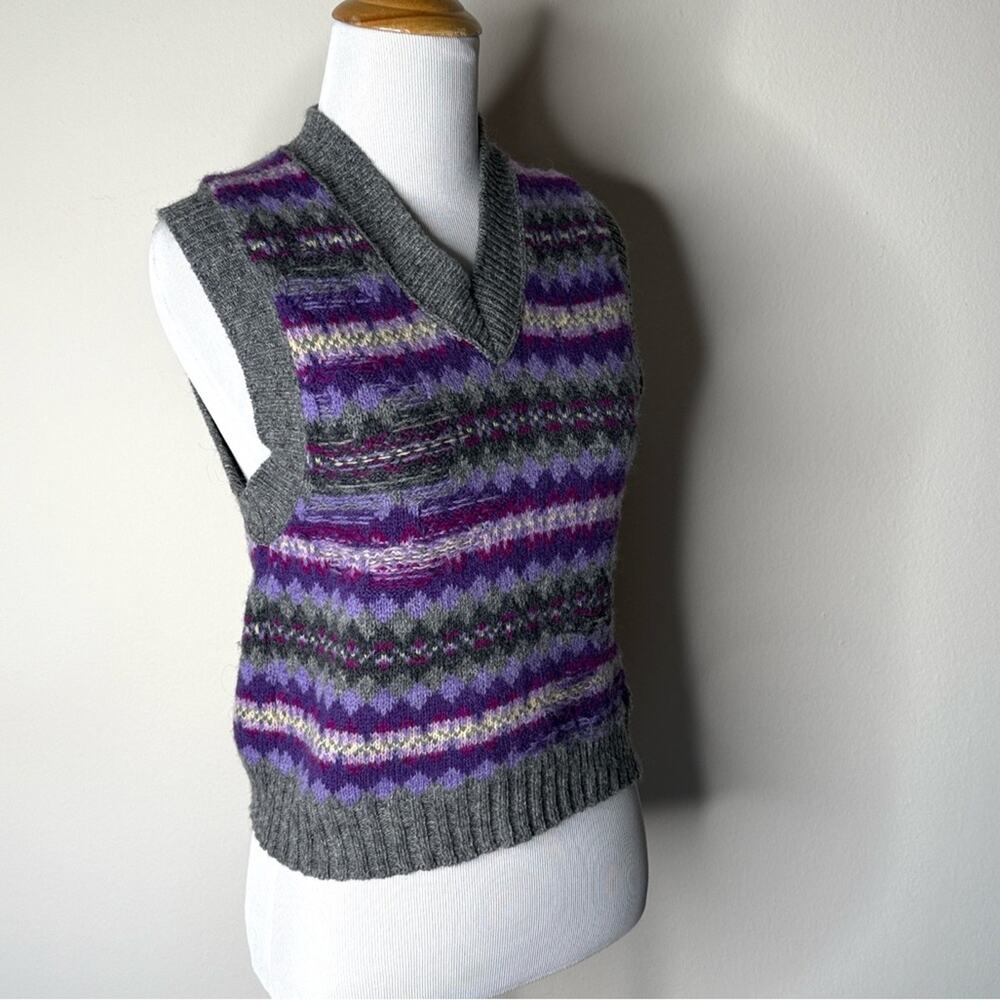 Acne Studio Gray and Purple Korina Fair Isle Sweater Vest - Picture 6 of 9